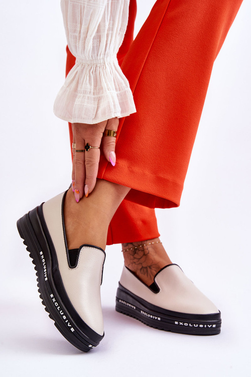 Vkĺzané kožené tenisky na platforme Madeline Beige Platform