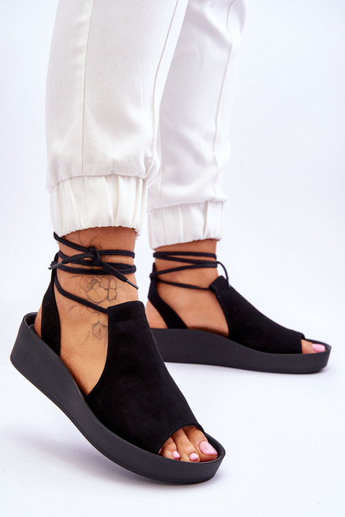 Zazoo 2743 Zamszové Sandále Na Klinu Čierne