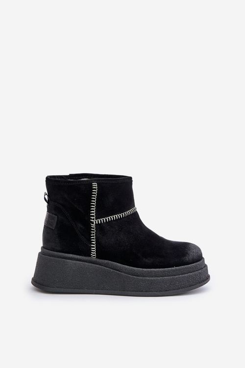 Kožené Semišové Snehové Topánky Na Platforme A Opätku Hnedé Maciejka 06769-01 Čierne