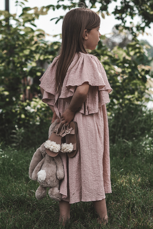 Módne detské sandále s kvetmi béžový zlato poly