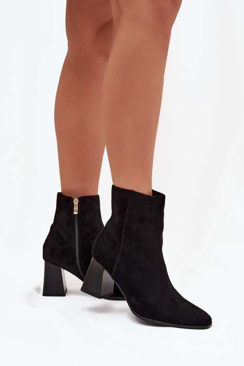 Dámské Botky Z Eko Semiše Na Podpatku Se Zipem Černé Zelita