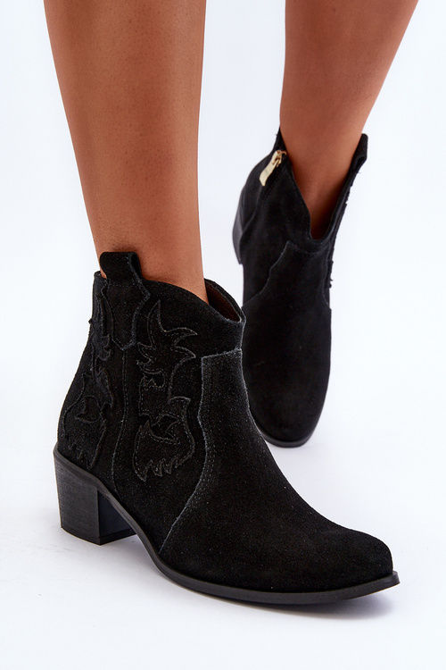 Zazoo 3426 Dámské Semišové Botky Kowbojky Černé