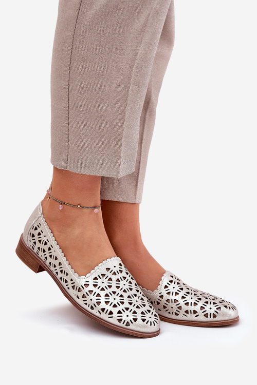 Kožené Děrované Mokasíny Dámské S.Barski LR51-646 Zlaté