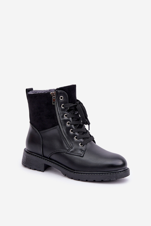 Zateplené čižmy na plochom podpätku eko koža čierne Naoise