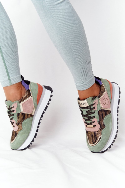 Semišové Sportovní Obuv Na Platformě GOE HH2N4002 Zelené-Zlaté