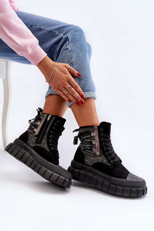 Vysoké dámské tenisky na masivní platformě černé Wonise