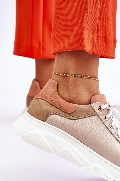 Pohodlné kožené športové topánky na platforme Alisane béžovej platformy