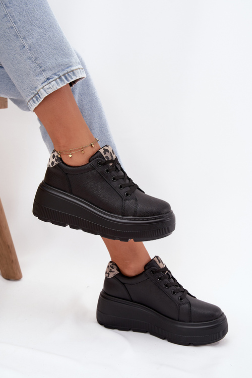 Kožené dámské tenisky na platformě panterka Vinceza 89144 Černé