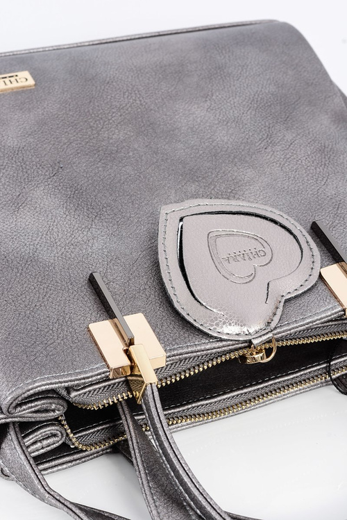 Veľká dámska kabelka striebra + vrecko + zrkadlo Poľsko