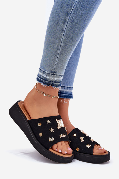 Dámske Semišové Papuče S Príveskami Čierne Vinceza 66741