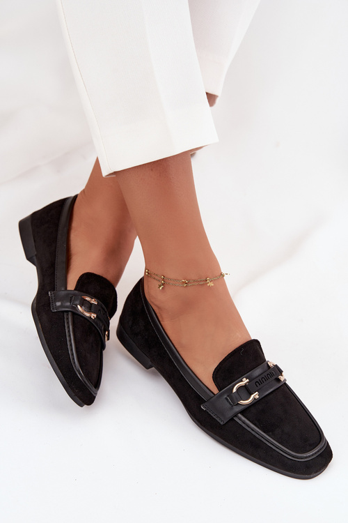 Mokasíny Dámske Loafery S Dekoratívnym Prvkom Čierne Evelora