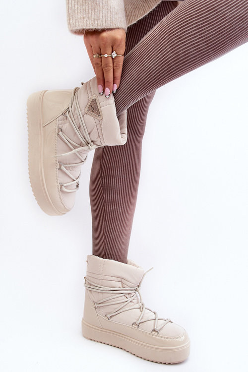 Dámske snehové topánky na plošine s béžovou fleure viazaním