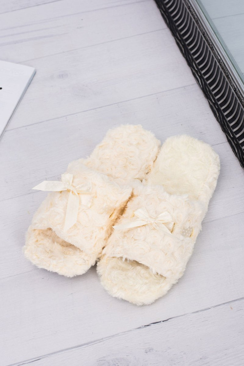 Women Beige Slippers with Ribbon
