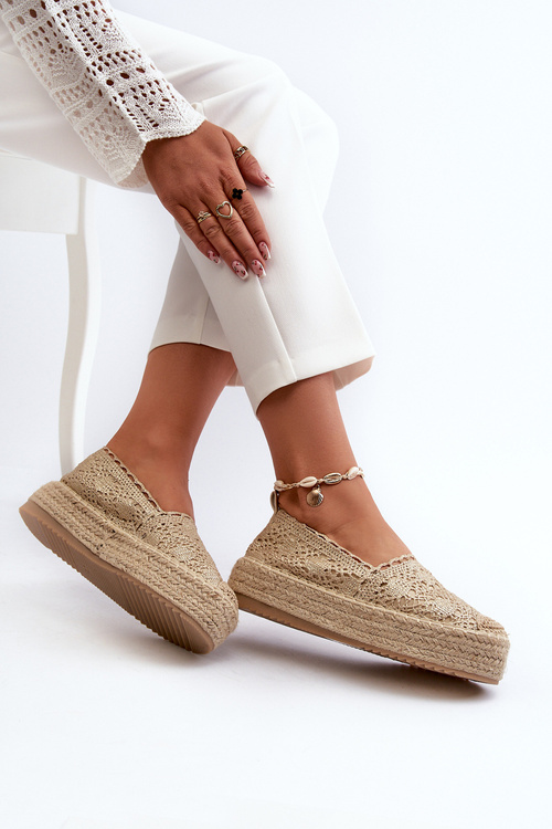 Dámske čipkované espadrily na platforme zlaté Elarose