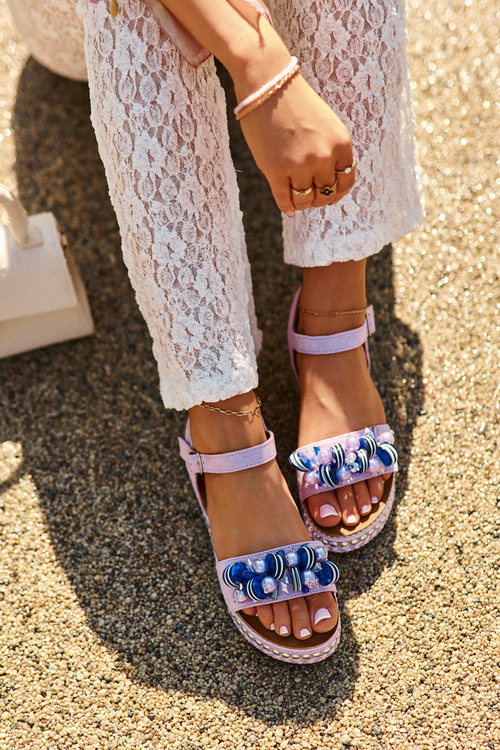 Dámske sandále na klinčeku a platforme s ozdobami S.Barski HY056 fialové