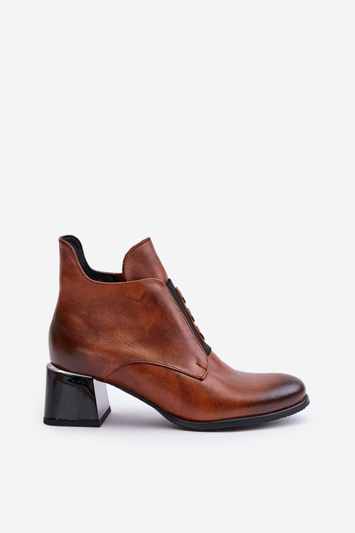 Zazoo 60504 Kožené Boty Na Bloku Zateplené Hnědé