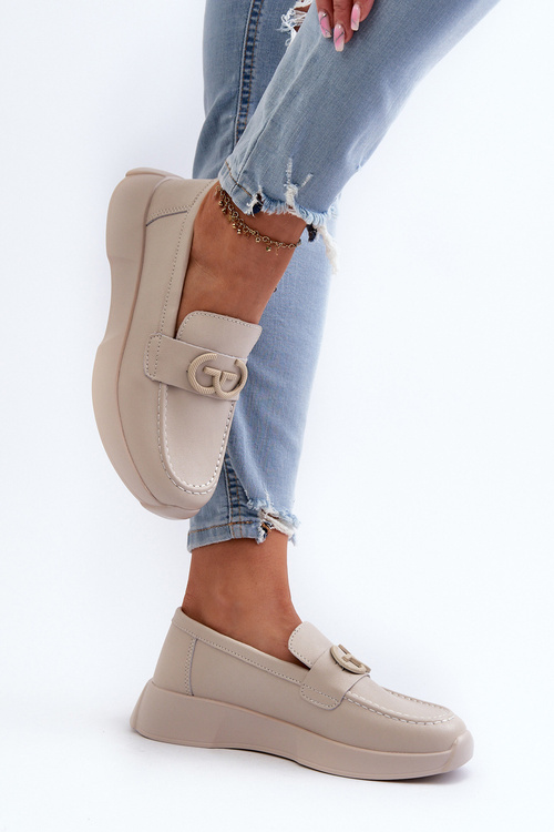 Dámske kožené mokasíny na platforme béžové S.Barski LR490