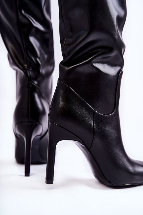 Kožené Holínky Na Jehlové Podpatky Černé Rissa