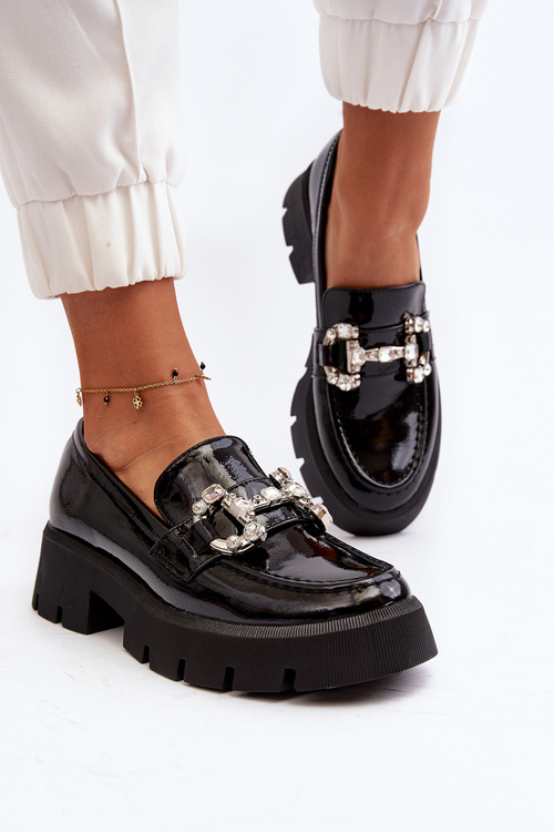 Dámske lakovane mokasíny s ozdobou Čierne Arsaba