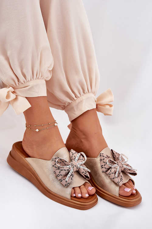 Dámske Sandále Na Klíne S Mašľou Zlaté Moonzella