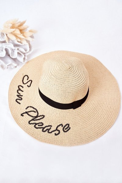 Straw klobúk s flitrami Bruno Rossi Sun Prosím, Beige