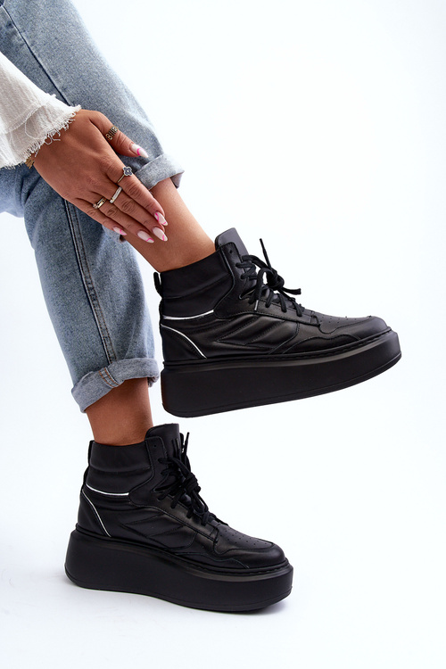 Zazoo 3392/X Dámske Kožené Športové Topánky na Platforme Čierne