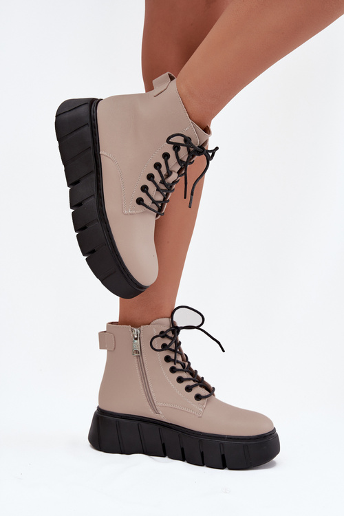 Kožené zateplené dámske členkové čižmy na platforme Vinceza 66803 béžové