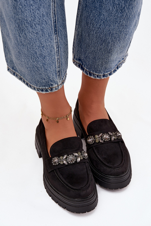 Eko Semišové Mokasíny Dámské S Dekorativní Broží Černé Valiana