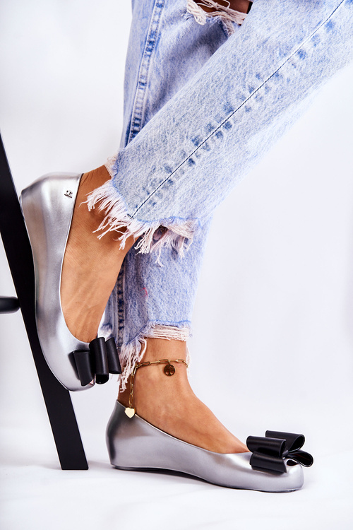 Dámské Gumové Baleríny S Mašlí Stříbrné Florret