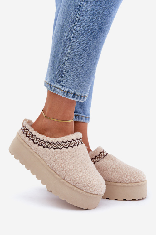 Snehule Papuče Na Platforme S Kožušinou Typu Baránok Svetlo Béžové Leaniella