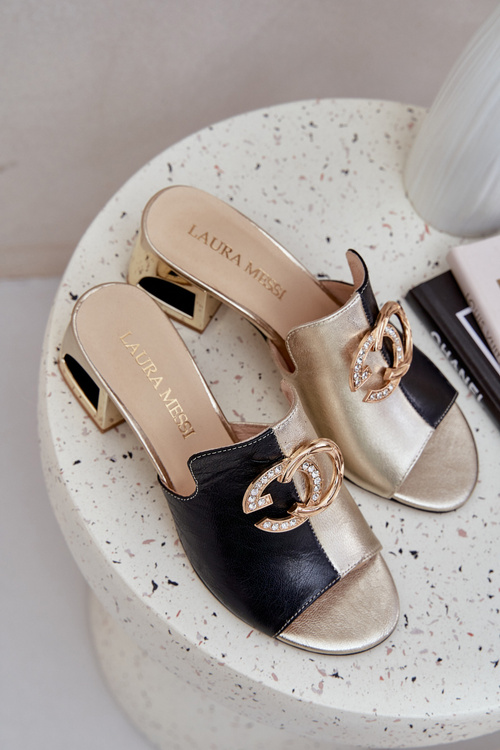 Kožené elegantní dámské pantofle na nízkém podpatku Laura Messi 2874 černé