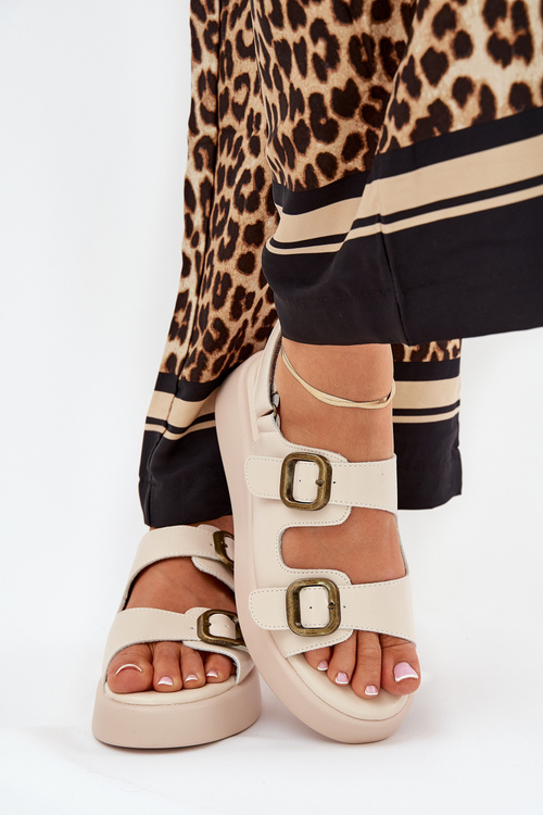 Dámské Sandály Na Platformě A Klínu S Přezkami Béžové Genorre