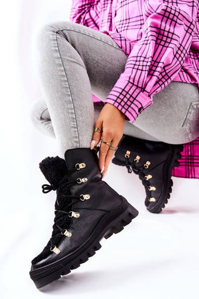 Polstrované kožené boty trappeři Černé Cateline