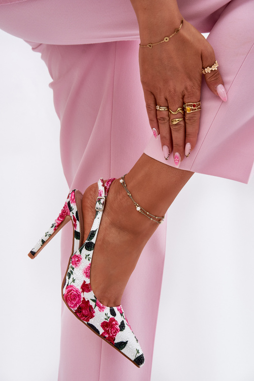Ozdobené Sandály Na Podpatku S Růžemi Bílé Vevessa