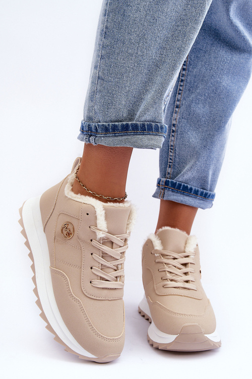 Ocieplane Kožené Sportovní Boty Na Platformě Bežové Adite