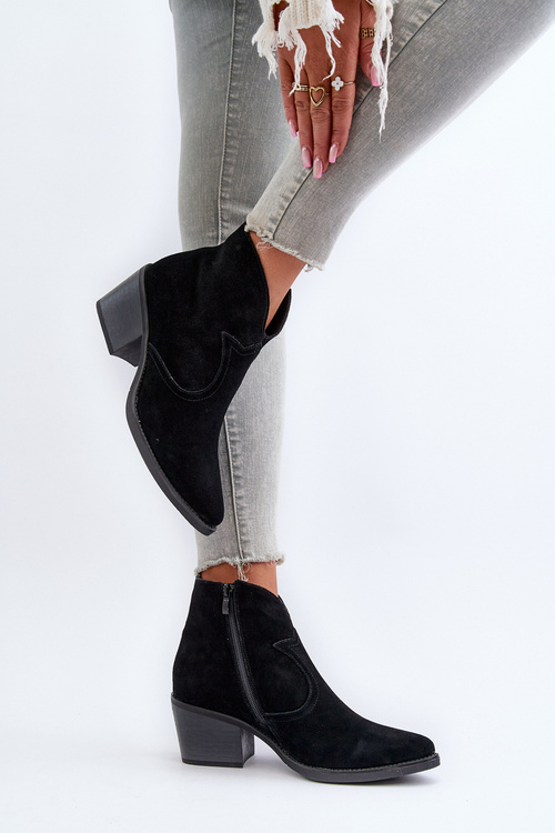 Semišové kovbojky na zip D&A SN622-29 Černé