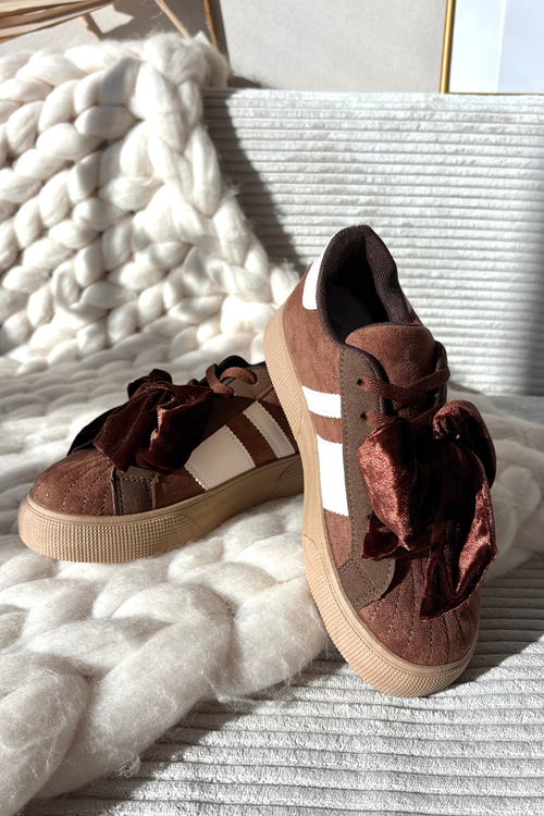 Dámske tenisky s semišovou mašľou hnedé Ashlyn