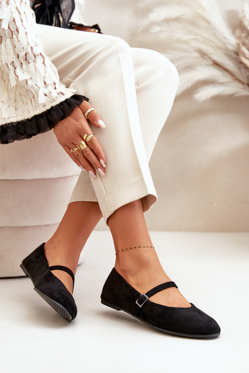 Ploché Baletky S Páskem Eko Semišové Černé Tirilina