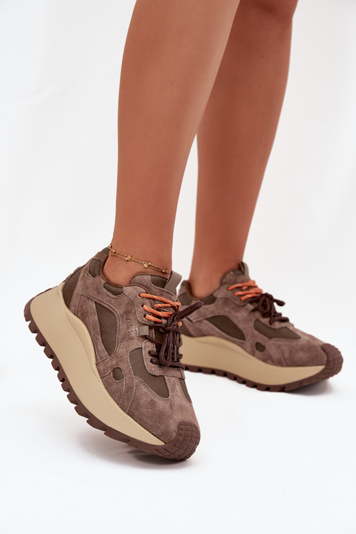 Kožené sneakersy na platformě dámské Big Star SS274627 HI-POLY SYSTEM béžové