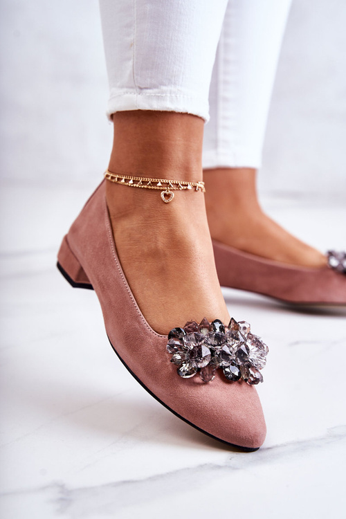 Semišové baleríny s ozdobou ružových looretov