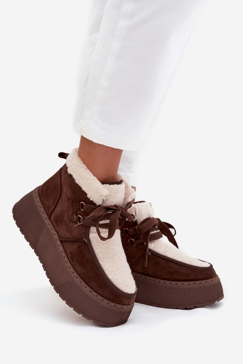 Dámske snehule na platforme s kožušinou hnedé Florivelle