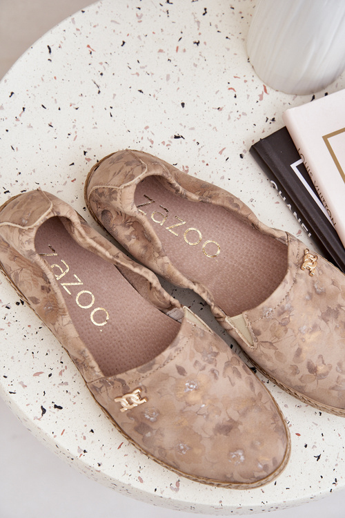 Elegantní Velurové Espadrilky S Květinami Dámské Béžové Zazoo 10177