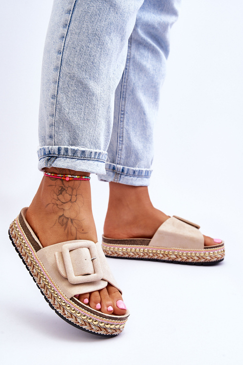Dámské Sandály Na Zdobené Platformě Béžove Joyce