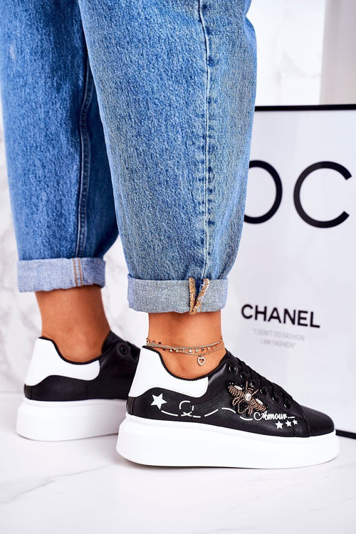 Dámská Sportovní Obuv Sneakersy S Muškou Černé Amour