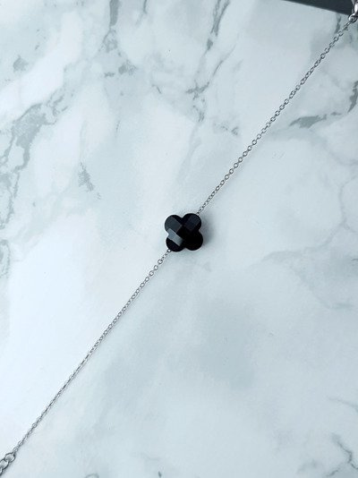 Dámský Náramek na řetězec Černý Jetel stříbrna Memphis