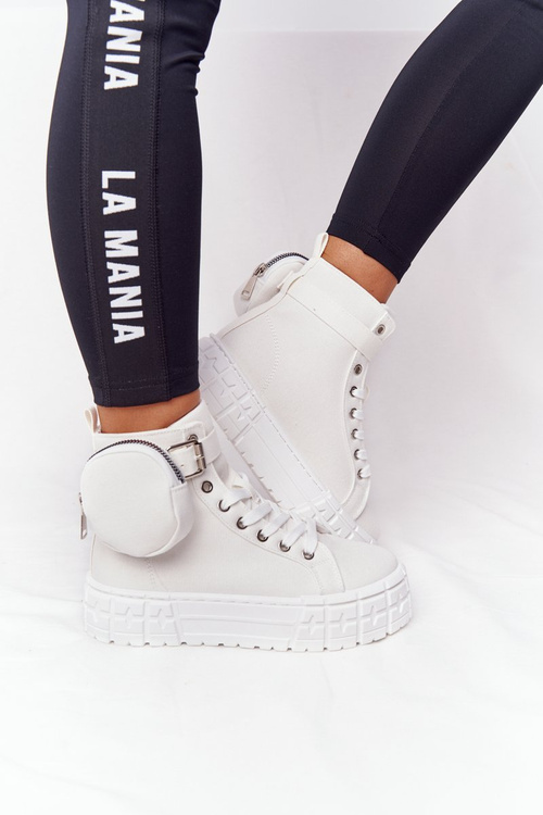 Dámske biele tenisky na platforme s bielym popcorn