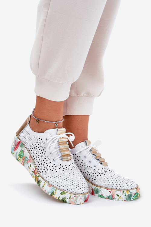 Dámské Kožené Polobotky Na Klínu Artiker 56C1800 Bílá-Zlatá