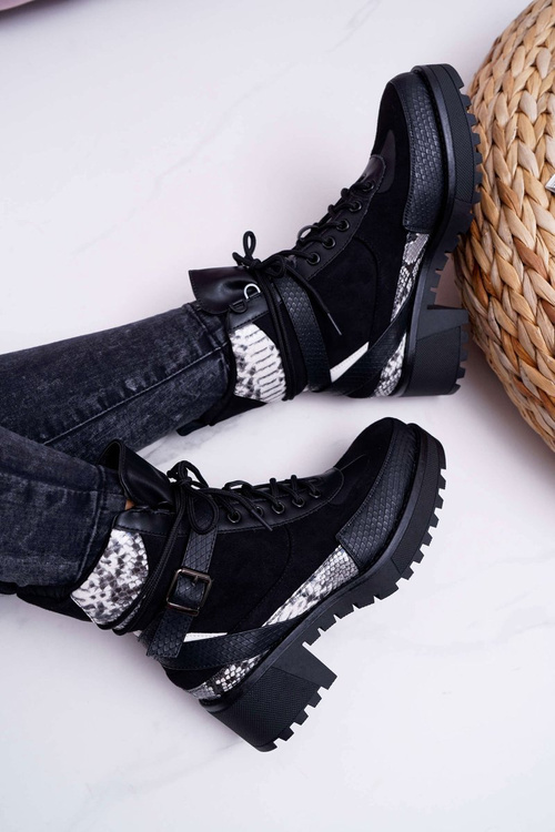 Dámské Kotníkové Boty Hadí vzor černé Nemtere