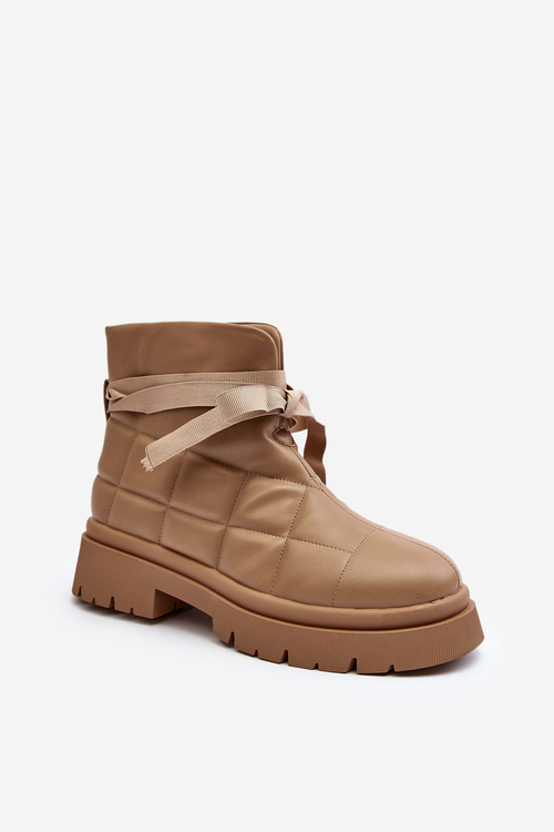 Dámske členkové topánky s prešívaním a šnurovaním khaki Bizzanti