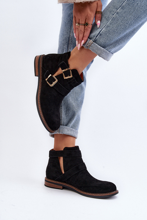 Dámské boty na ploché podrážce s pásky černé Melviana